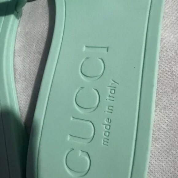 Gucci Womens Interlocking Sandals Slides Rubber 9 Pale Blue New - Picture 2 of 4